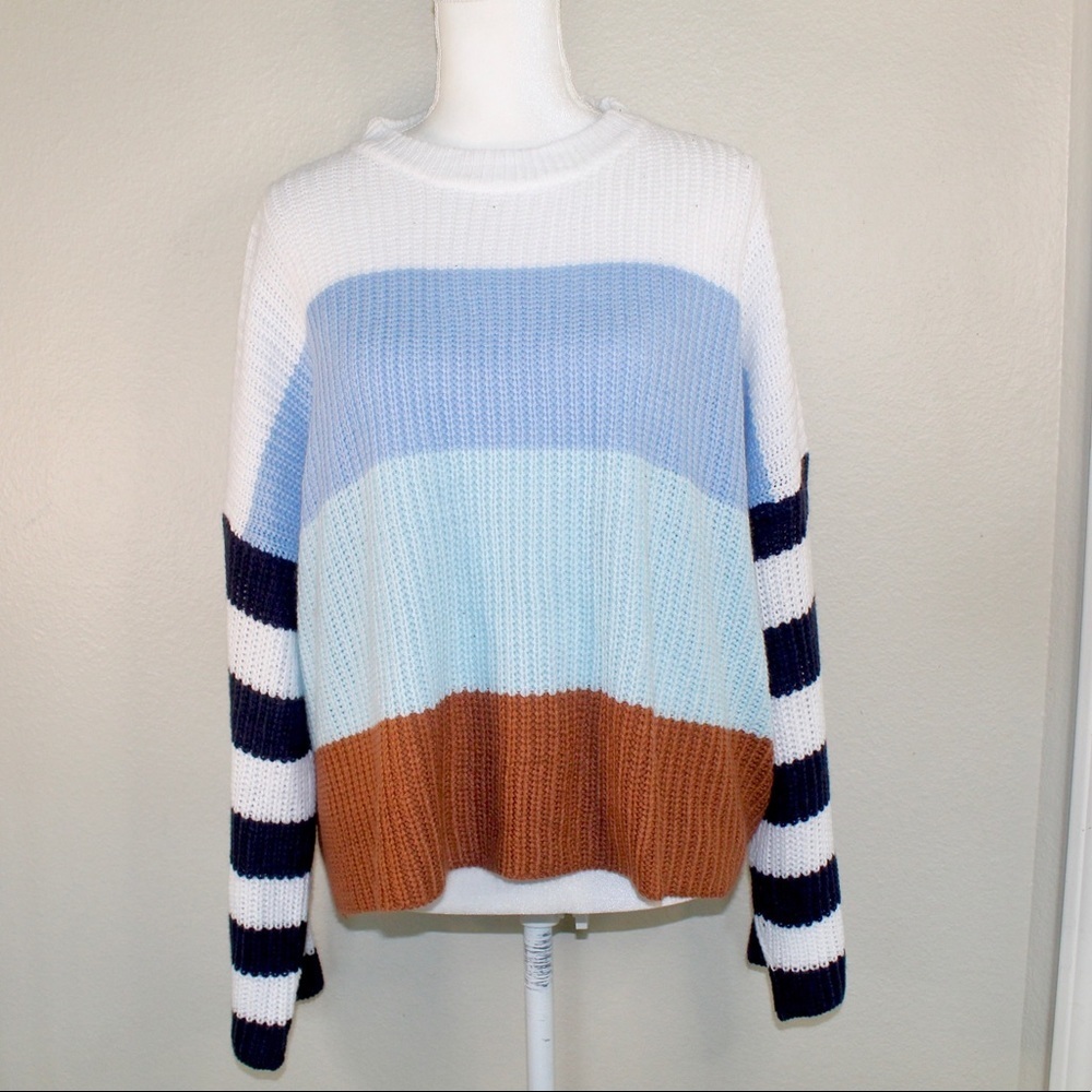 Unbranded Striped Color Block Knitted Style Crew Neck Sweater - Size Medium